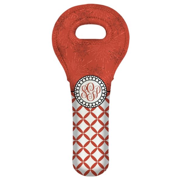 CUSTOMIZABLE Wine Tote - Monogram Design - Red Sunburst    Lattice Pattern For Discount