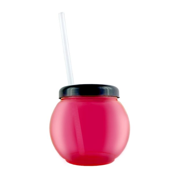 BarConic® Pink Fishbowl Plastic Drinkware - 20 ounce -  With Lid and Straw For Sale