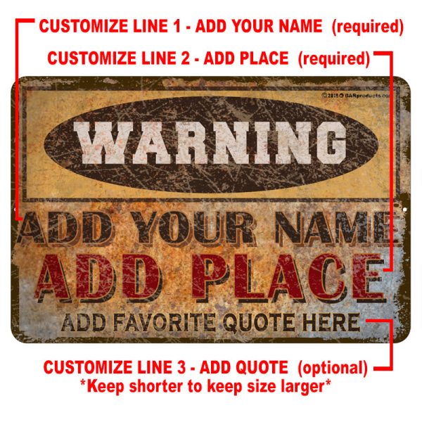 CUSTOMIZABLE Vintage Metal Bar Sign - 12  x 18  - Warning Online now - Image 3