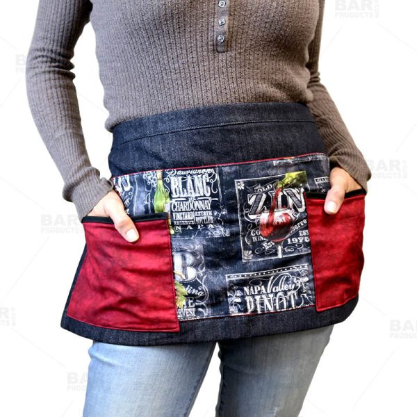 Designer Apron - Wine Patchwork Pattern - 5 Compartment Online now - Image 3