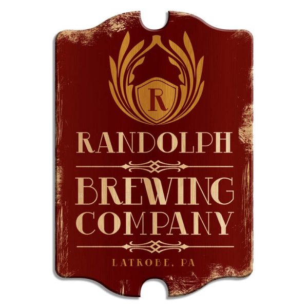 Custom Tavern Shaped Wood Bar Sign - Brewing Company (Red) Cheap