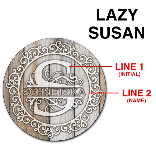 ADD YOUR NAME Lazy Susan - WHITE WOOD with Decorative Design - 3 Different Sizes - Table Top For Discount - Image 3