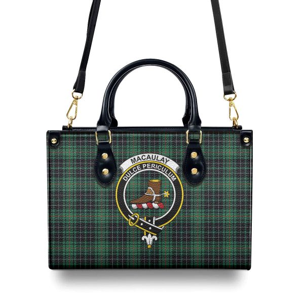 MacAulay Hunting Ancient Tartan Crest Leather Handbag Fashion - Image 4