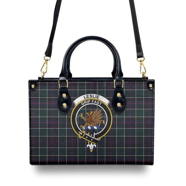 Leslie Hunting Modern Tartan Crest Leather Handbag Online - Image 4