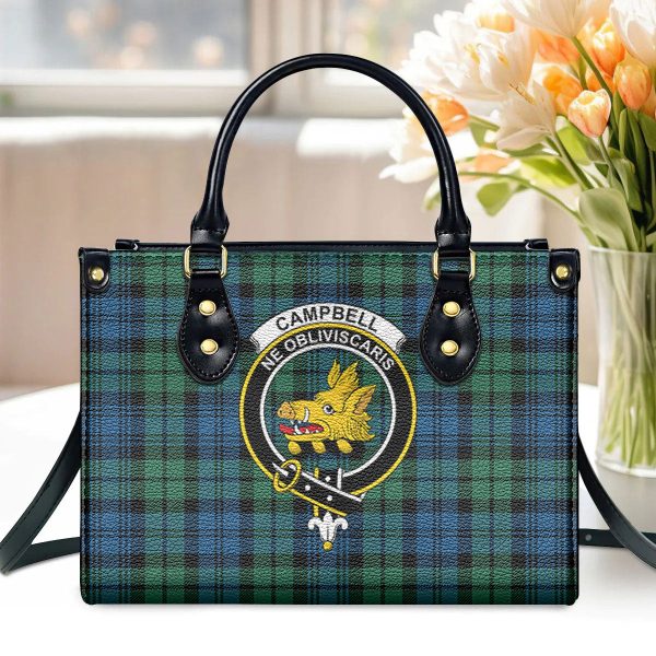 Campbell Ancient 02 Tartan Crest Leather Handbag on Sale