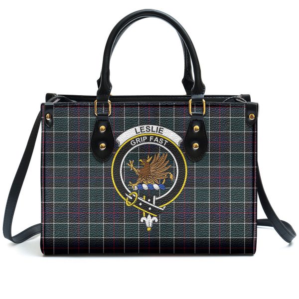 Leslie Hunting Modern Tartan Crest Leather Handbag Online - Image 2