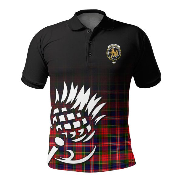 McPherson Modern Tartan Crest Polo Shirt - Thistle Black Style For Sale