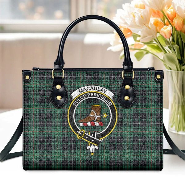 MacAulay Hunting Ancient Tartan Crest Leather Handbag Fashion