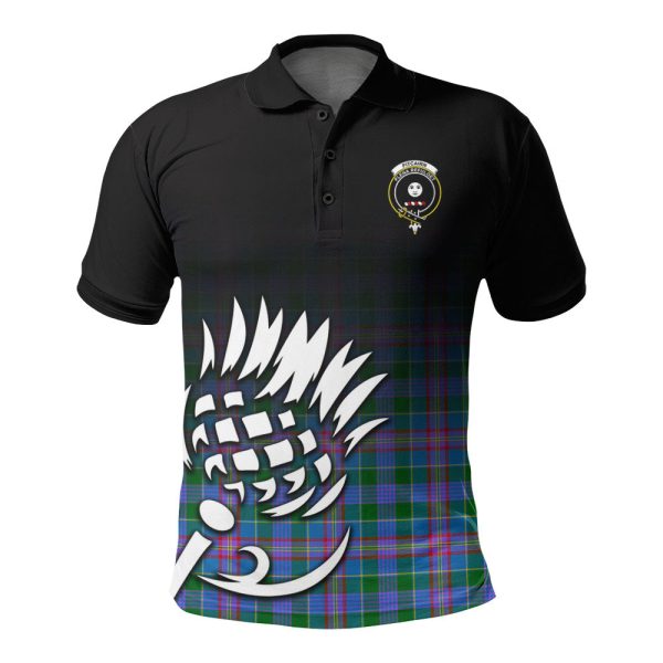 Pitcairn Hunting Tartan Crest Polo Shirt - Thistle Black Style on Sale