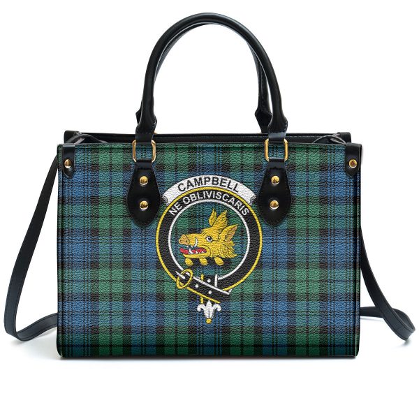 Campbell Ancient 02 Tartan Crest Leather Handbag on Sale - Image 2