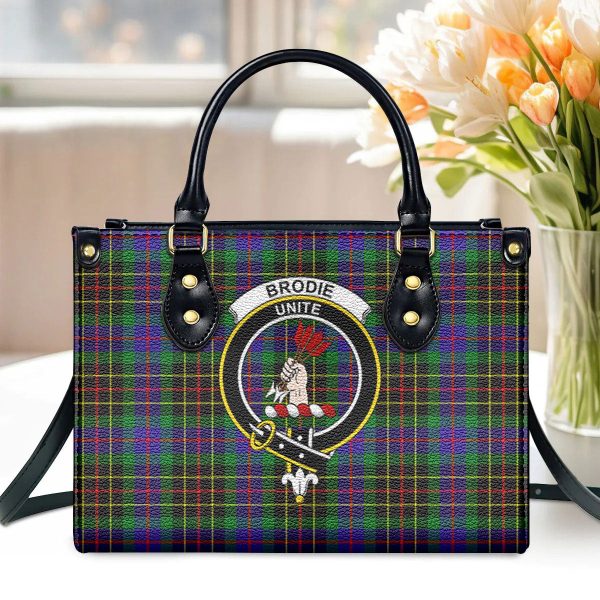 Brodie Hunting Modern Tartan Crest Leather Handbag Sale