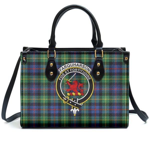 Farquharson Ancient Tartan Crest Leather Handbag Online now - Image 2