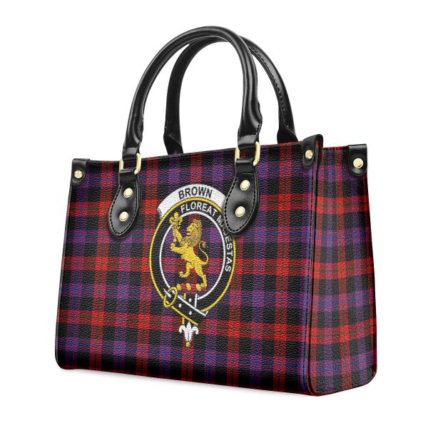 Brown Modern Tartan Crest Leather Handbag Fashion - Image 3